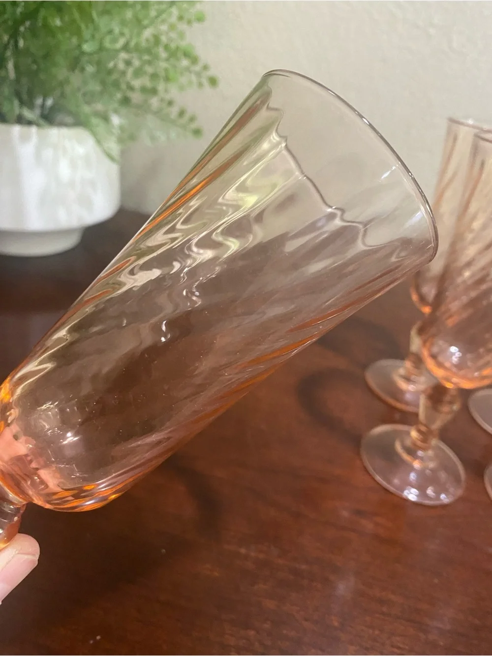 Vintage, Set of 7, Luminarc ROSALINE Champagne Flutes, Made in France